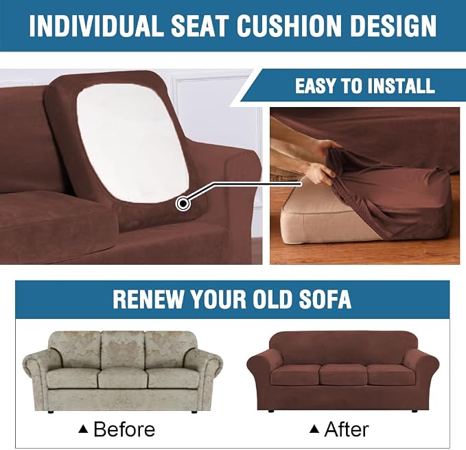 H.VERSAILTEX Real Velvet Plush 3 Piece Stretch Sofa Covers Couch Covers - Image 6