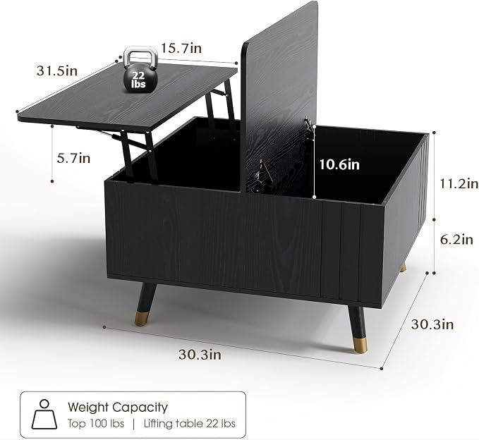JOINICE 32" Square Lift Top Coffee Table - Image 2
