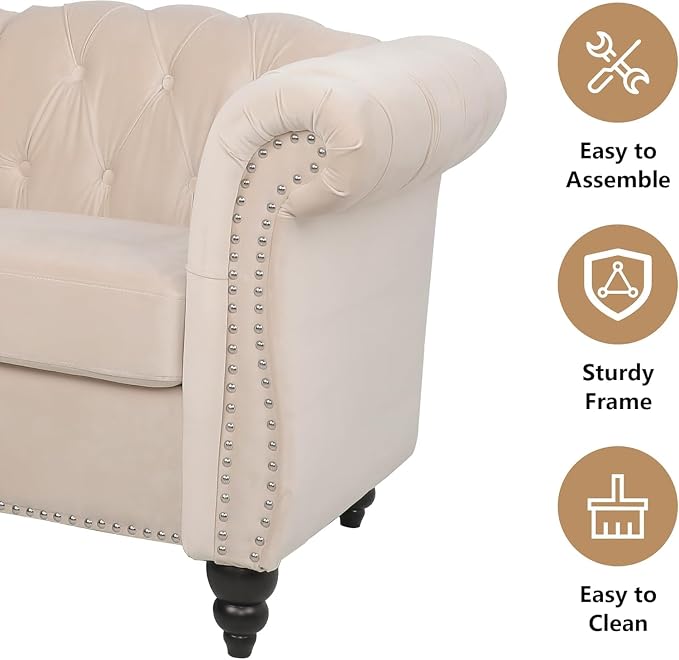 Mid-Century 3 Seater Sofa, Velvet Couch - Image 4