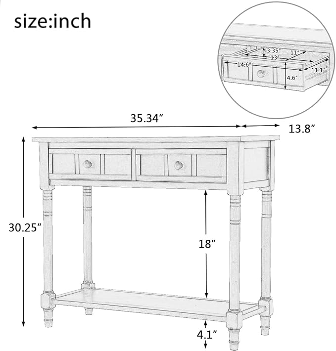 Merax Wood Sofa Table Console Table, Entryway Table Traditional Design - Image 2