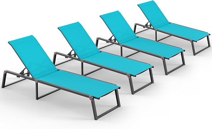 Aluminum Chaise Lounge Chair Outdoor, Foldable& No Assembly Patio Pool Lounge by Oasbira