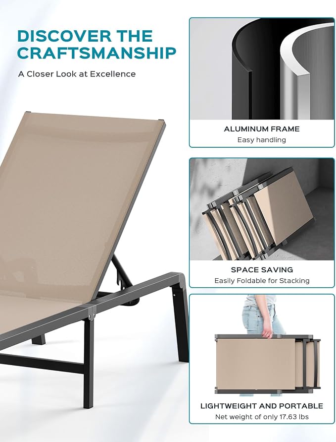 Patio Chaise Lounge Chair Set of 4, Foldable Lounge Chair - Image 5