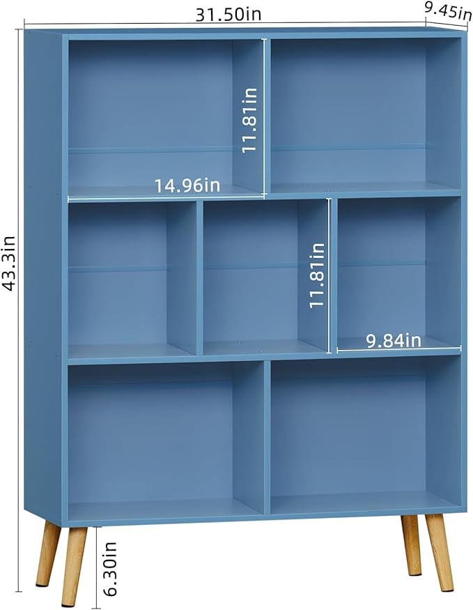 YAHARBO 7 Cube Bookshelf, Wooden Modern Bookcase - Image 3