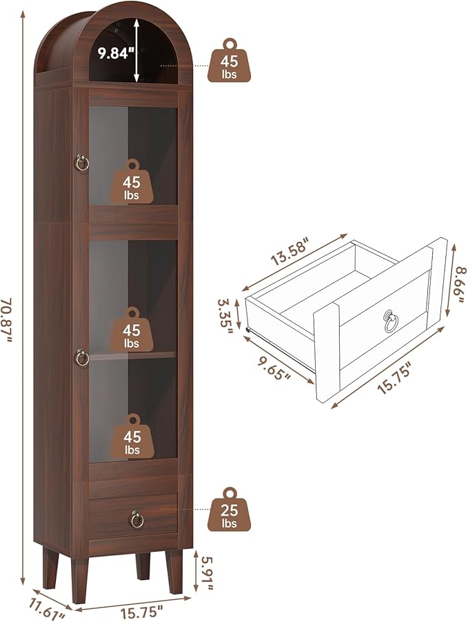 71" Tall Arched Cabinet with Acrylic Door, Modern Curio Arched Bookcase with - Image 2