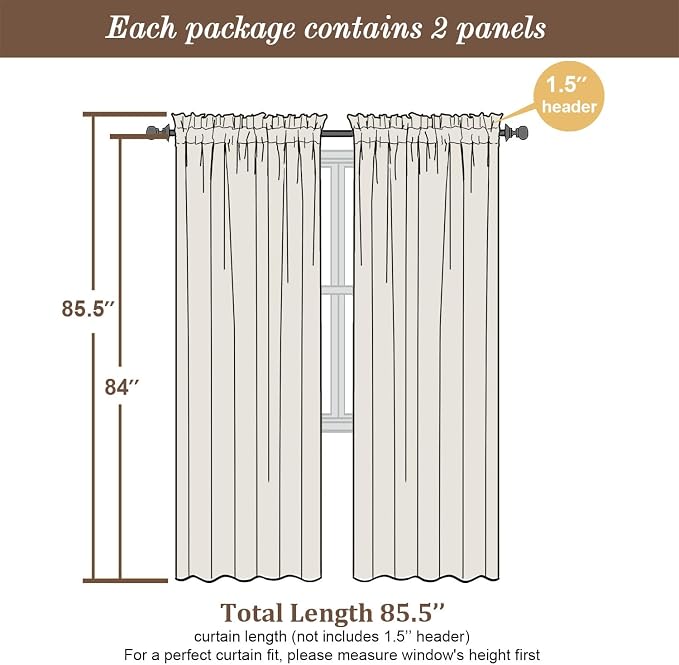 Chyhomenyc Semi Sheer Curtains 84 Inches Long 2 Panels Set, Light Filtering - Image 5