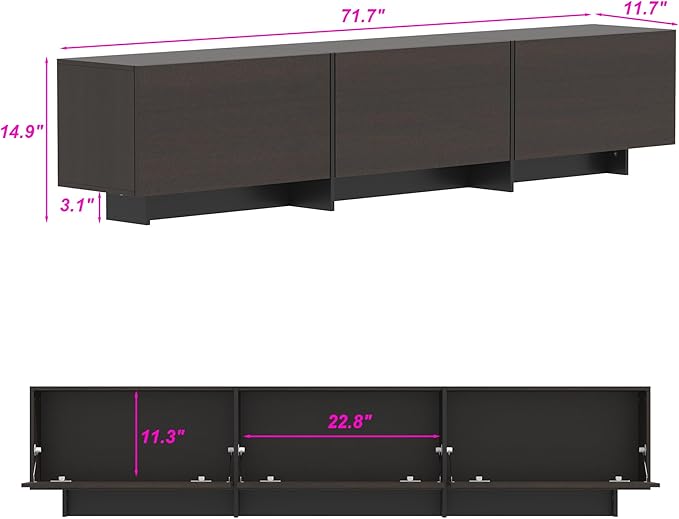 AIEGLE 71.7" W TV Stand with 3 Flip-Down Drawers, Modern Entertainment Center - Image 2