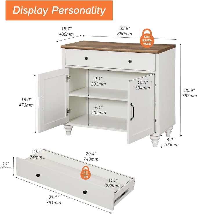 WAMPAT 34’‘ White Buffet Cabinet - Image 2