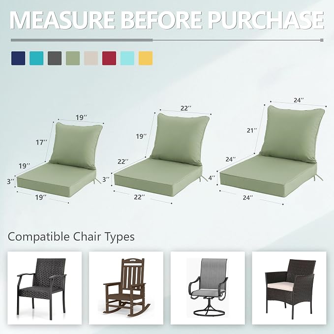 22x22 Inch Patio Chair Cushions Set of 4, Outdoor Furniture Cushions - Image 7