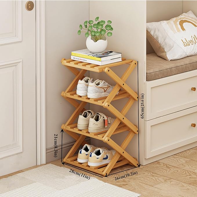 Foldable Shoe Rack, Bamboo Vertical Shoe Organizer Tall - Image 2