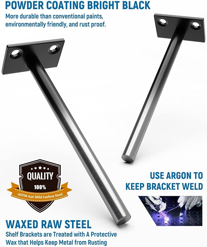 LEOPO Black 4-Pack 5 inch Floating Shelf Brackets, Hidden Shelf Bracket - Image 4