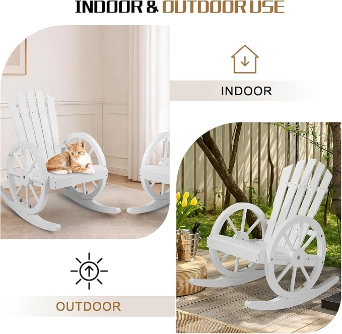Outvita Adirondack Rocking Chair, Wood Wagon Rocker, Outdoor Wooden Carbonized - Image 7