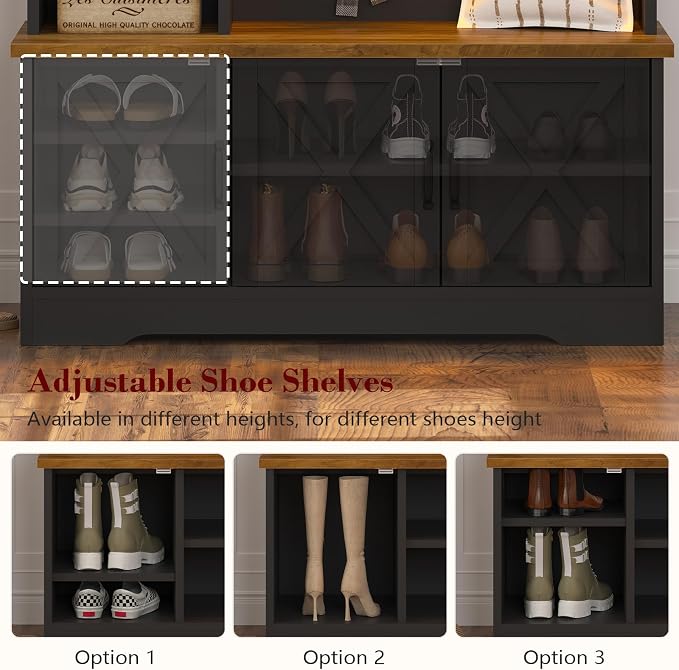 CSZZD Hall Tree with Bench and Shoe Storage, Entryway Bench with Coat Racks and - Image 3