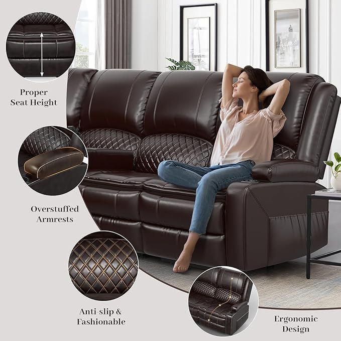 Yolsali Manual Reclining Sectional Sofa Set, 5 Seats 1+1+3 Leather Reclining - Image 7
