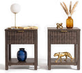 Fluted Night Stand with Golden Handle, Bedside Table with Storage Shelf by TROJMHome