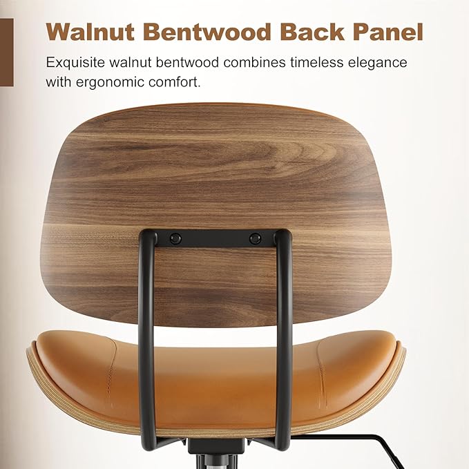 Armless Office Chair with Wheels, PU Leather Adjustable Height Desk Chair - Image 6