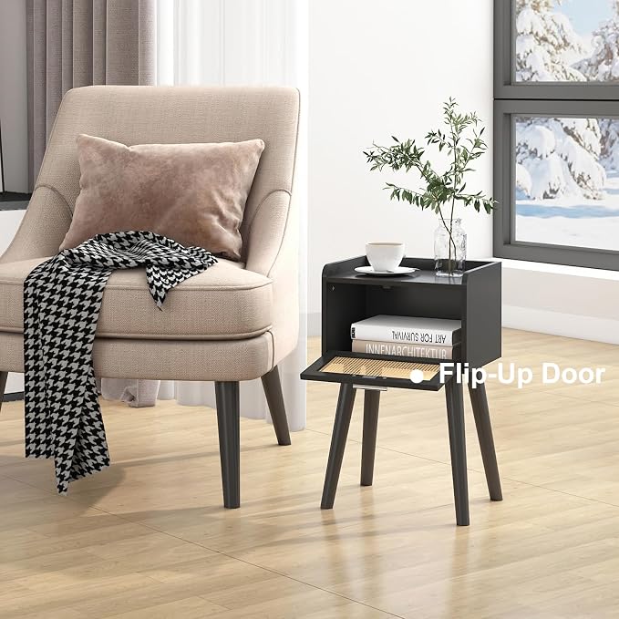 LAATOOREE Nightstand Set of 2, Small Black Bedside Table, End Table - Image 2
