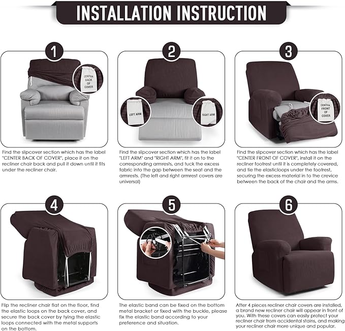 TAOCOCO Oversized Recliner Chair Covers, 1 Seater Streach Recliner Covers Soft - Image 6
