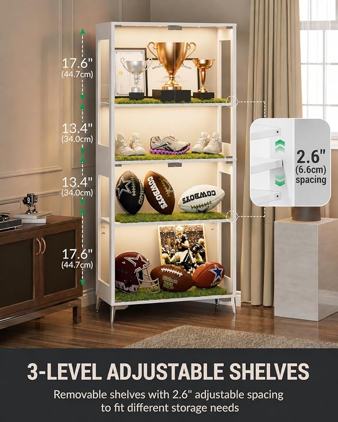 Display Cabinet with Glass Doors, 4-Tier Curio Cabinet, Adjustable Shelves - Image 2