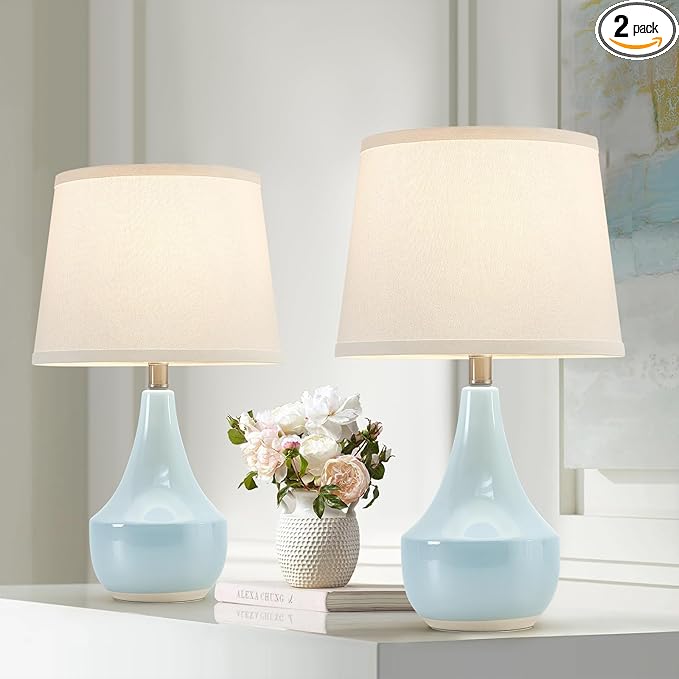 GyroVu 18" Table Lamp Set of 2, Ceramic Lamp Classic Beside Lamps Nightstand by WelcomeGyroVu
