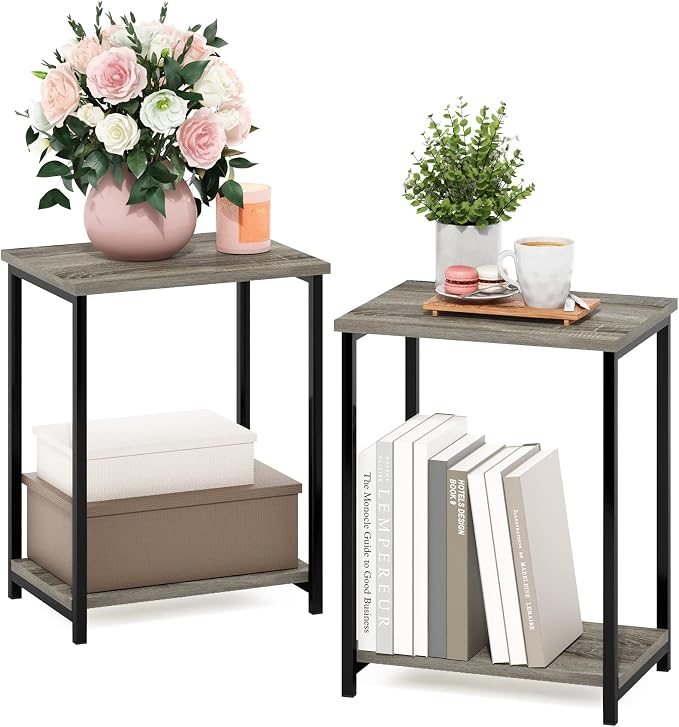 Furinno Simplistic Metal Frame End Table, French Oak - Image 4