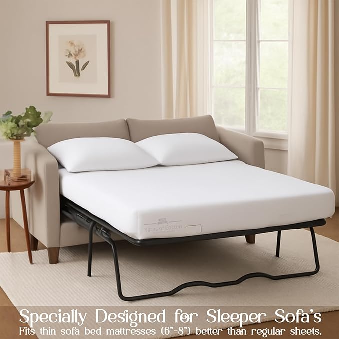 Sleeper Sofa Bed Sheet, 100% Cotton 400 Thread Count, 4 Piece Set, Deep Pocket - Image 3