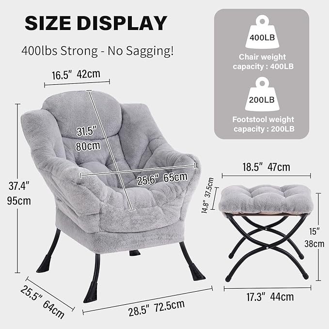 Tiita Lazy Chair with Ottoman, Light Grey Modern Large Accent Armchair - Image 2