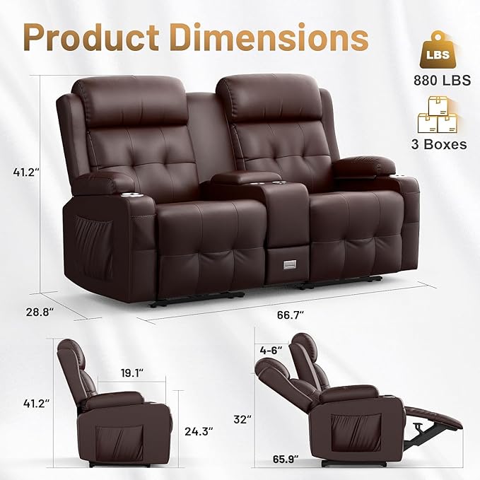 Loveseat Recliner Sofa, Home Theater Seating - Image 2