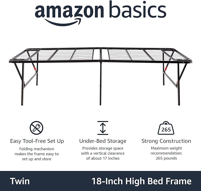 Amazon Basics Foldable Metal Platform Bed Frame, Noise-Free Mattress Foundation - Image 4
