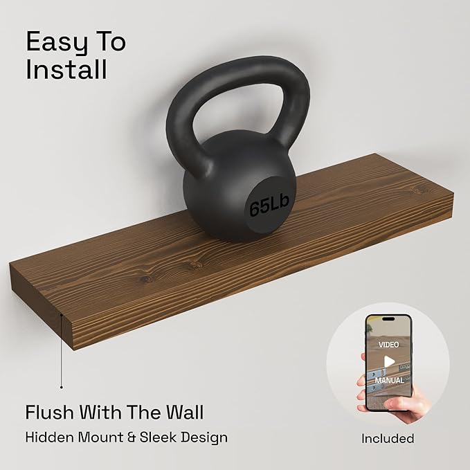 BAOBAB WORKSHOP Wood Floating Shelves, Bathroom Shelf 24 inch, Walnut Floating - Image 6