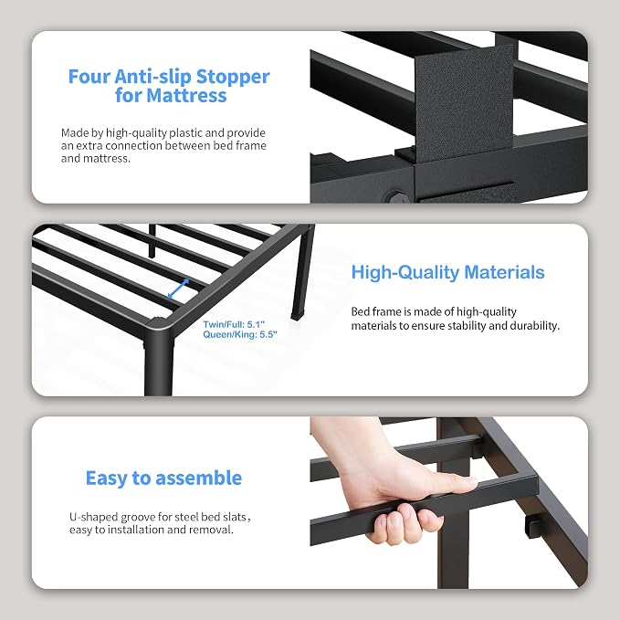 ROIL 7 inch King Size Bed Frame Metal Platform No Box Spring Needed - Image 4