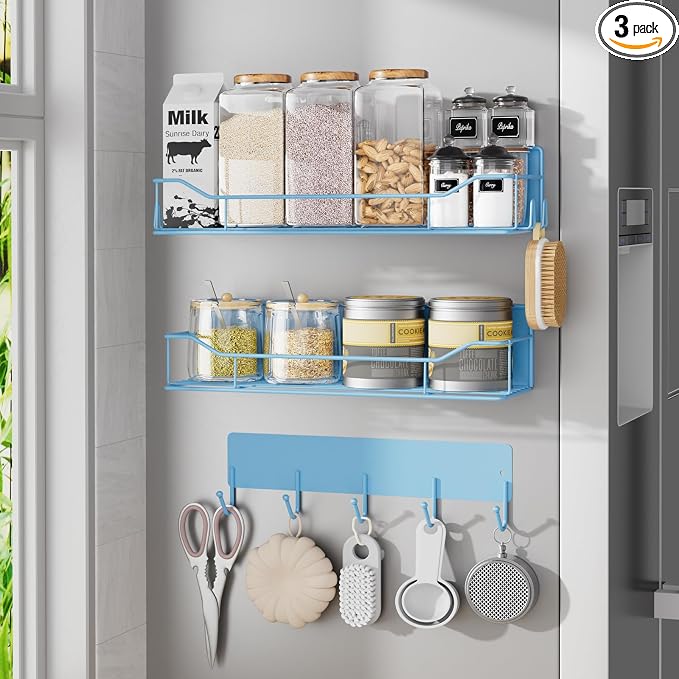 Magnetic Spice Rack for Refrigerator, 3 Pack Metal Magnet Spice Organizer Shelf by IYEBAU