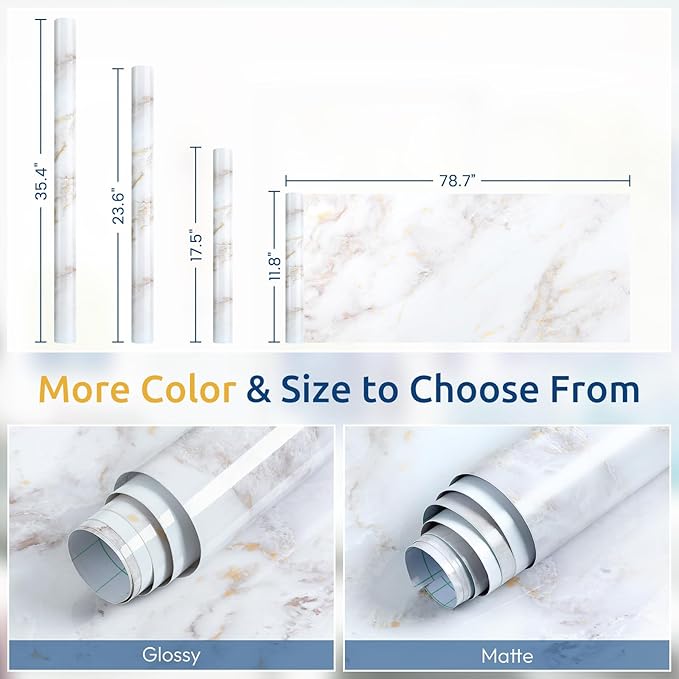 rabbitgoo Glossy Marble Contact Paper Peel and Stick Wallpaper 17.5" X 78.7" - Image 9