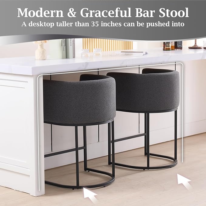 ClinQ 26" H Counter Height Bar Stools Set of 6, Modern Barrel Counter Stools - Image 5