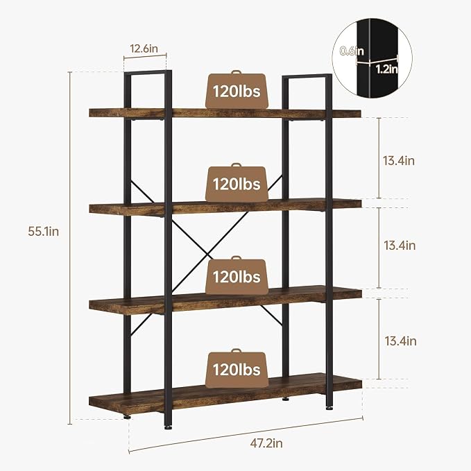 OtterOasis Heavy Duty 4-Tier Industrial Bookcase, 120lbs Shelf Capacity - Image 2