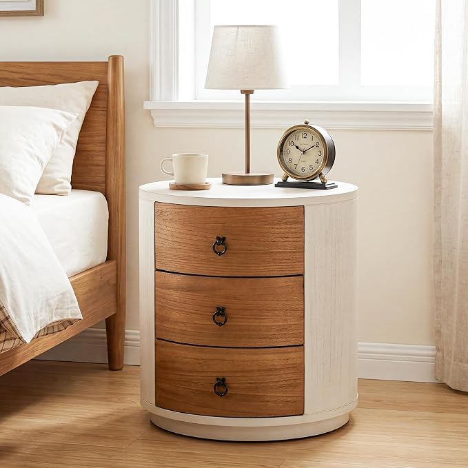 HOMPUS Round 3 Drawer Nightstand Set 2, Farmhouse Chest of Drawers, No Assemble - Image 8
