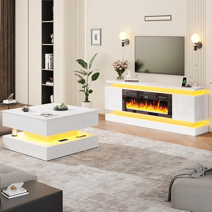 chartustriable 71IN LED TV Stands w/40 inch Fireplace Power Outlet - Image 3
