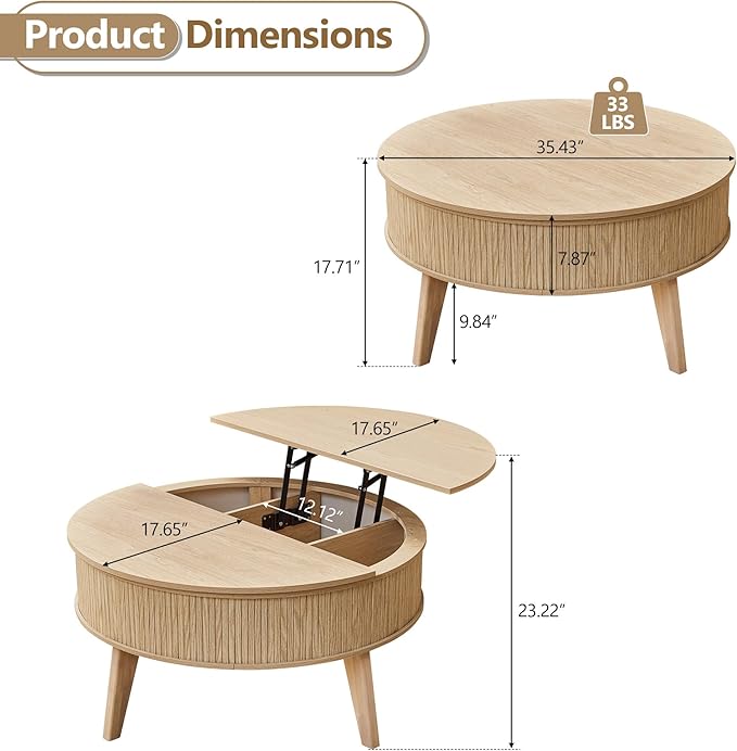 Round Lift Top Coffee Table - Image 2