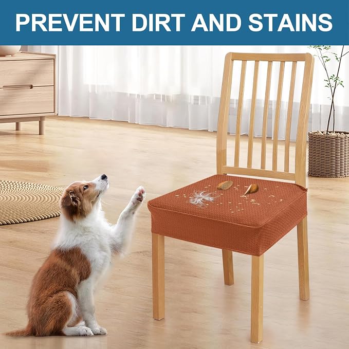 Smiry Waterproof Seat Covers for Dining Room Chairs Set of 4, Stretch Jacquard - Image 6