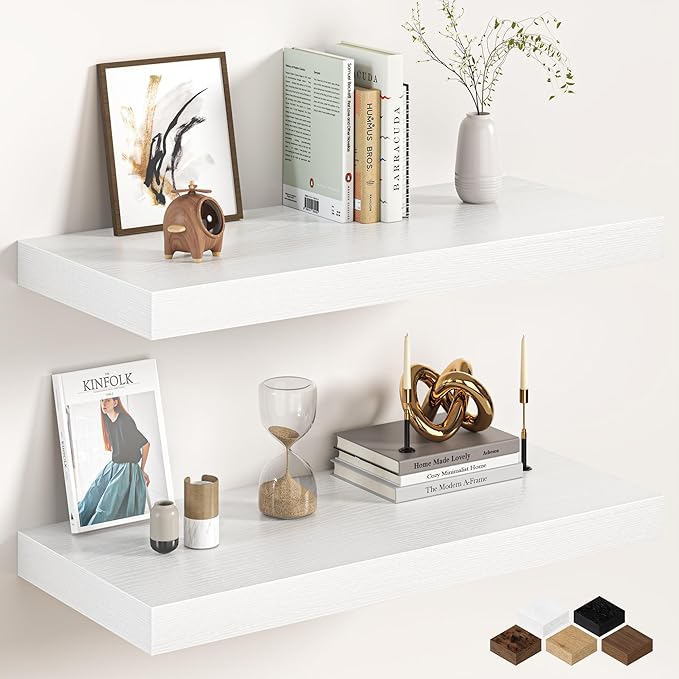 32Inch White Floating Shelves for Wall, 12 Inch Deep Shelves for Bedroom by FunMemories