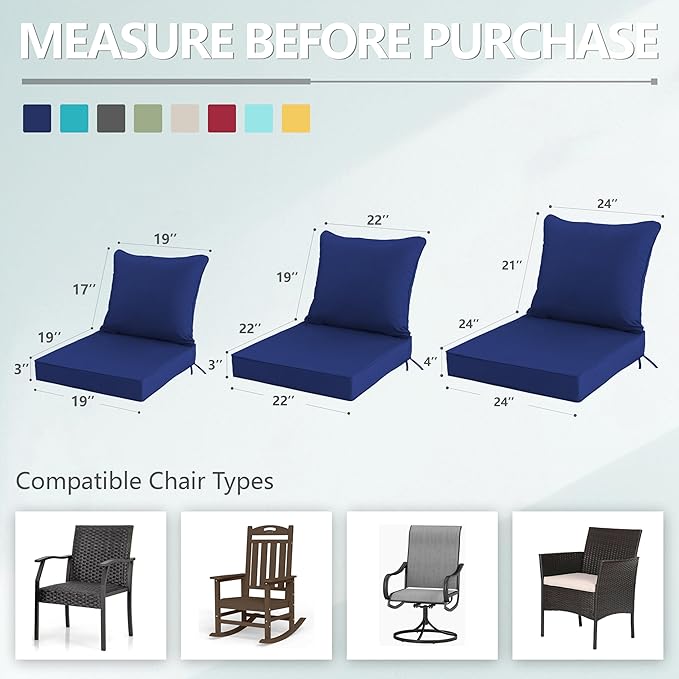 19x19 Inch Patio Chair Cushions Set of 4, Outdoor Furniture Cushions - Image 7