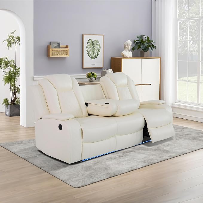 Power Recliner Sofa Set with LED Lights, Includes 2 Manual Recliner 1 Seat and - Image 4