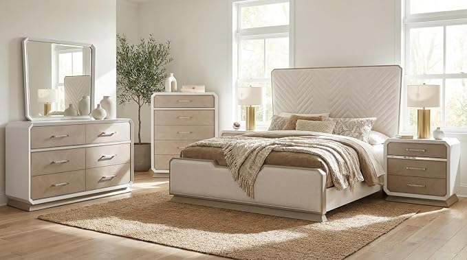 First of a Kind Dior Two Tone Luxury 5 Piece Queen Bedroom Set by FirstofaKind