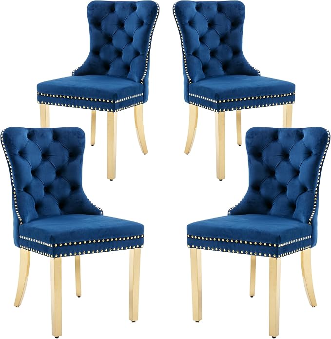 KCC Velvet Dining Chairs Set of 4, Upholstered High-end Tufted Dining Chair by KCC