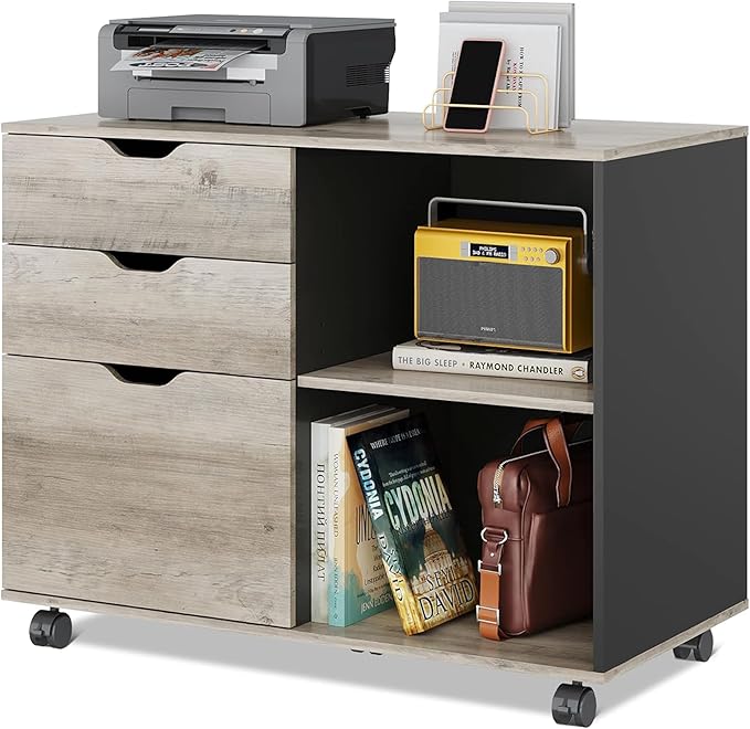 DEVAISE 3-Drawer Wood File Cabinet, Mobile Lateral Filing Cabinet, Printer Stand by DEVAISE