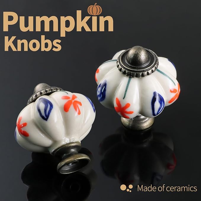 Ivory Pumpkin Knobs 2 Pack Ceramic Cabinet Knobs Vintage Drawer Pulls - Image 5