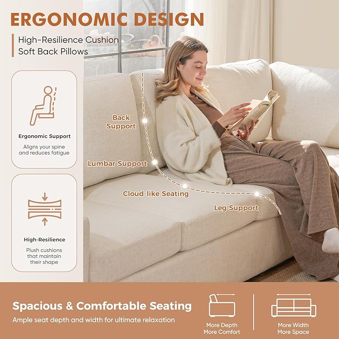 ABCASA 85'' Modern Couches for Living Room, 3 Seater Comfy Sofa - Image 6