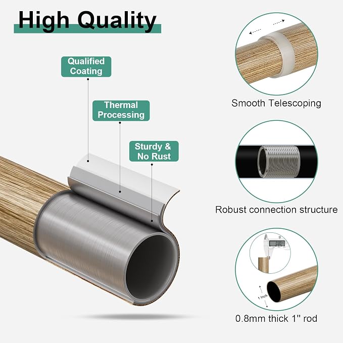QDWIS Boho Wood Curtain Rods for Windows 72 to 144 inch, Rustic Decorative - Image 5
