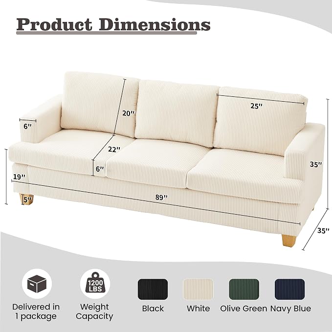 Apicizon 89" 3-Seater Sofa Couch - Image 2
