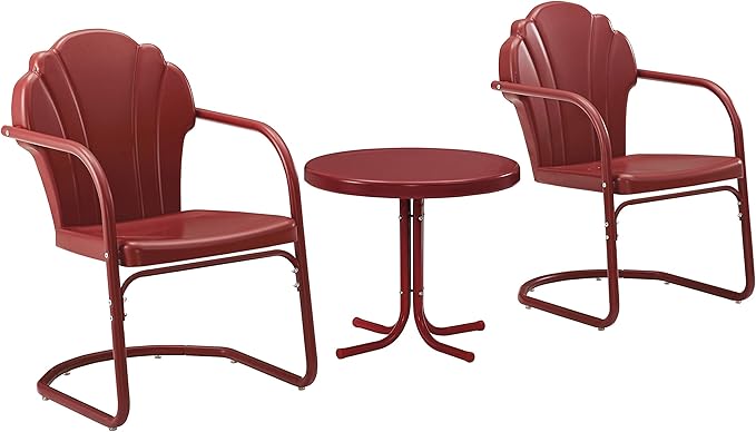 Crosley Furniture Tulip 3-Piece Outdoor Chair and Side Table Set, Retro Metal by CrosleyFurniture