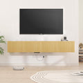 71” Floating TV Stand with LED Lights & Charging Station, Wall Mounted by EAZEHOME